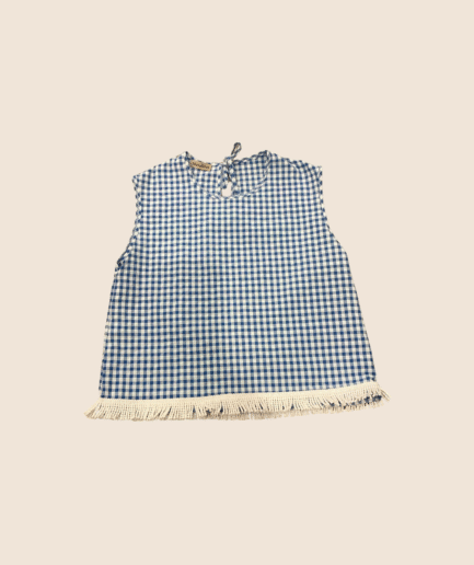 Top mujer vichy azul flecos