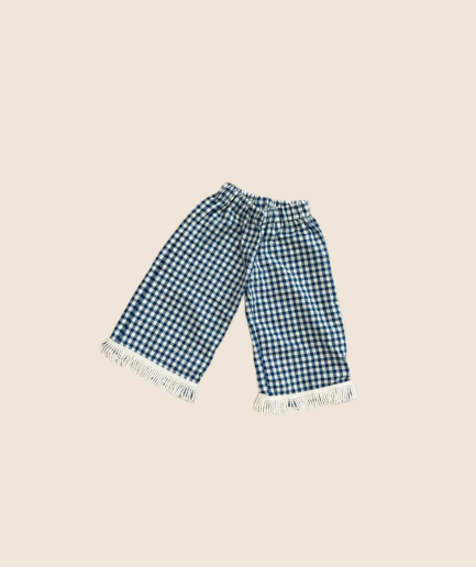 Pantalón vichy azul niña largo flecos