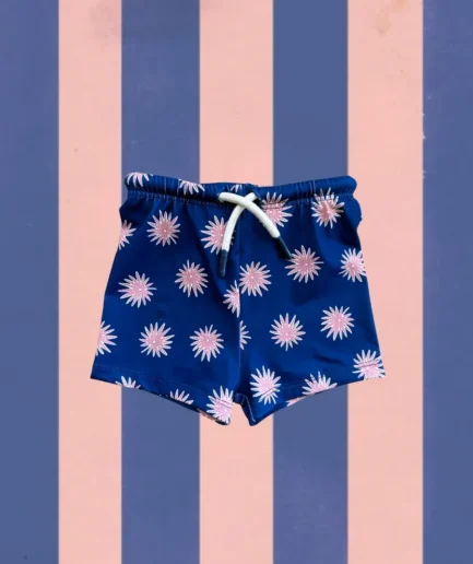 BAÑADOR BOXER AZUL BEBÉ CON FLORES ROSAS