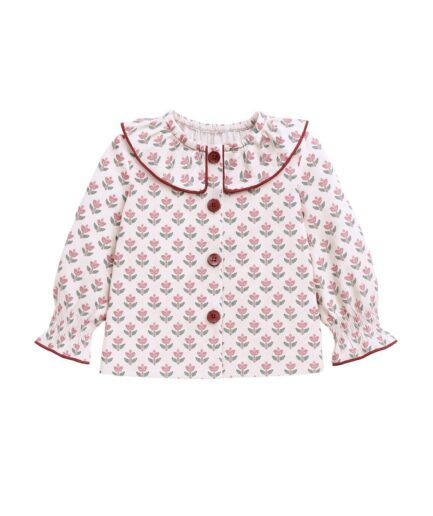 Blusa pijamera flores frambuesa y verdes