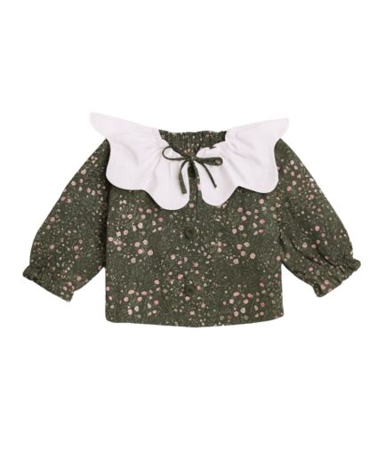 Blusa verde flores cuello blanco lazada