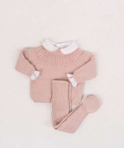 Set punto largo canalé rosa