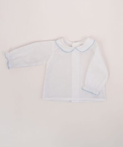 Camisa batista picotea azul manga larga