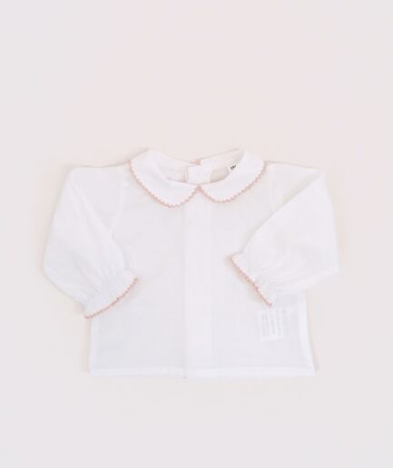 Camisa batista picotea rosa nude manga larga