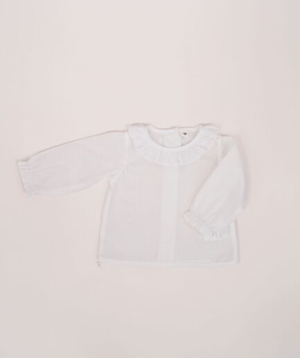 Camisa batista cuello volante blanca lisa manga larga