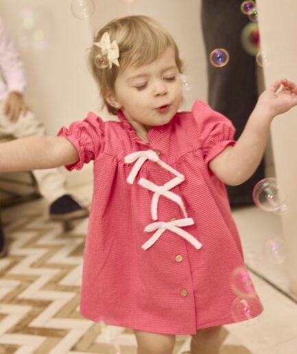 Vestido vichy lazos fresa